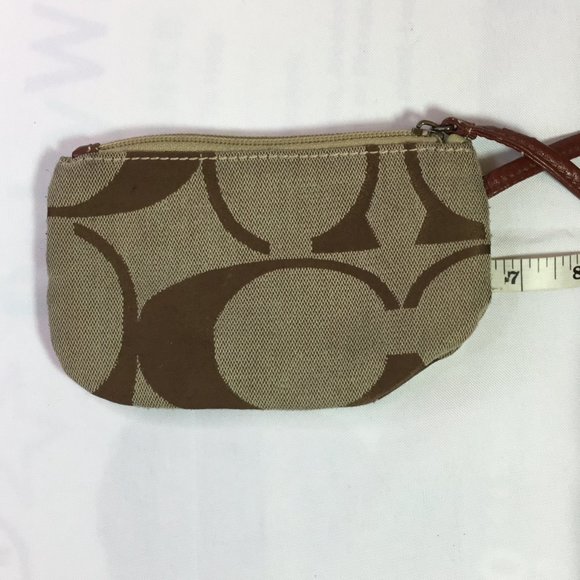 Coach Signature Tan & Black Wallet Wristlet Clutch 6x4 Zip Small Card Holder - Picture 6 of 7